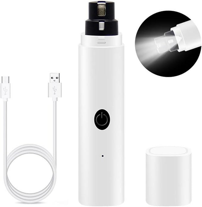 Quiet Rechargeable Pet Nail Grinder - Dog Nail Clippers and Grinder - with LED Lights and Quick Sensor, Diamond-Tip Dust Collector, Suitable for Large Dogs, Small Cats, and Rabbits (White)-Mewly Pet