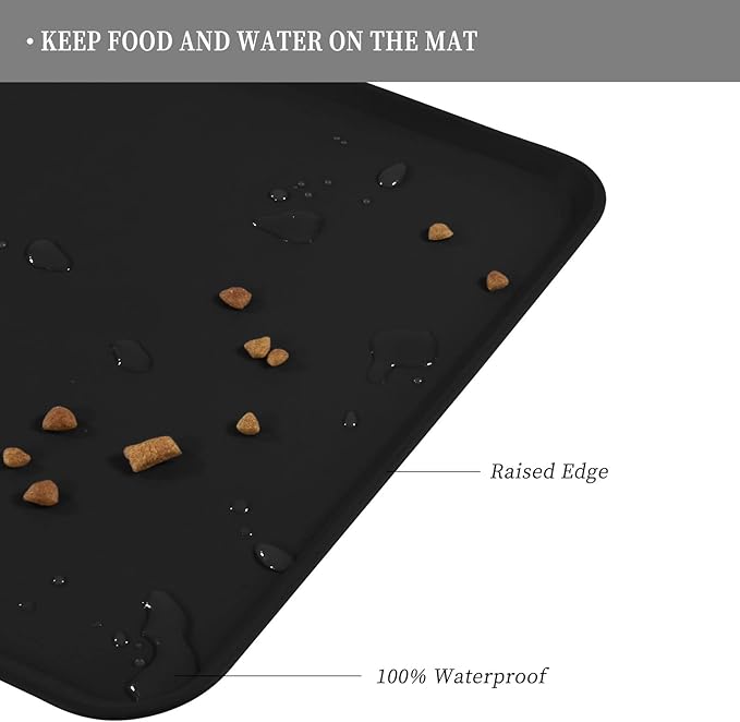 Waterproof Pet Feeding Mat with High Raised Edges, Heavier and Thicker Placemats for Cat Dog Water Bowl with BPA Free, Dogs Cats Food Mats for Messy Drinkers to Prevent Spill and Protect Floors-Mewly Pet
