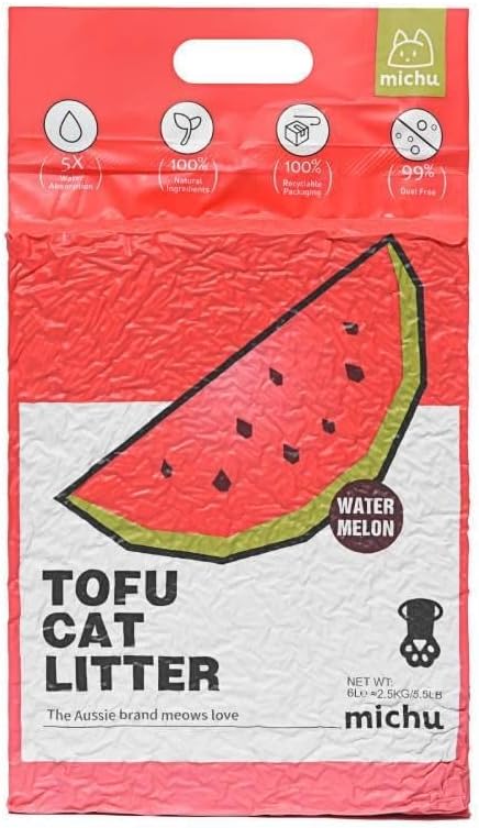 Tofu Cat Litter Natural Clumping Tofu Cat Litter, Fast Clumping and Easily Scoop-able 5.5lb/88oz 5 Scents - Watermelon, 3 Pack-Mewly Pet