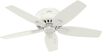 Hunter 42 inch Indoor Ceiling Fan with LED Light - White Ceiling Fan with Pull Chain, For Bedroom or Living Room, Low Profile Mount, No Remote, 5 Blades, Includes Bulbs - Newsome 51080, Fresh White