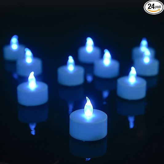 LED Tea Lights Candles- 24PACK Blue Flameless Candles Realistic and Bright Flickering Long Lasting 200Hours for Holiday Celebration,Party, Home Decoration,Battery Operated