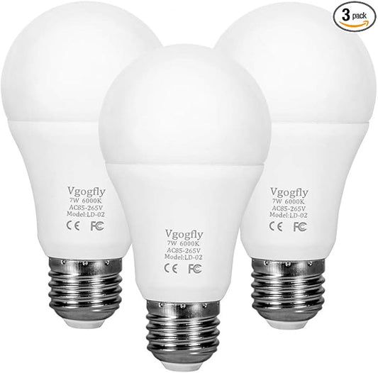 Vgogfly Dusk to Dawn Light Bulb 7W Smart Dusk Till Dawn LED Photo Sensor Bulbs E26 Base Socket Outdoor Indoor Lighting Lamp Auto On/Off (Cool White, 3-Pack)