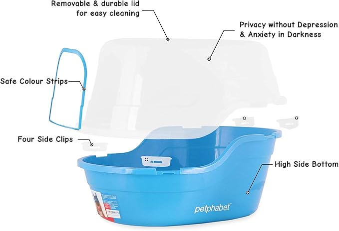 Petphabet Jumbo Hooded Cat Litter Box, Extra Large, Light Blue-Mewly Pet
