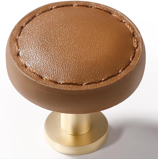 2 Pack Brown Leather Drawer Pulls Round Leather Handles Cabinet knobs for Kitchen Bathroom Cabinets Dressers Furniture Handles