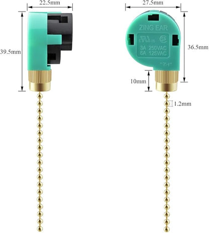 3 Pack Ceiling Fan Switch 3 Speed 4 Wire Zing Ear ZE-268S6 Fan Pull Chain Switch Replacement Speed Control Switch for Ceiling Fan Light, Wall Lamps, Cabinet Light (Multicolored)