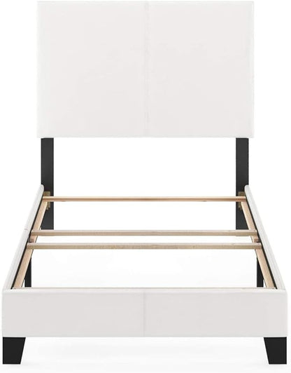 Furinno FB19821TWH Pessac PU Leather Upholstered Platform, Twin, White