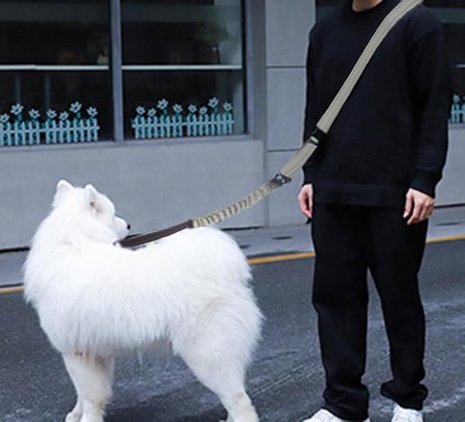 Hands Free Dog Leash for Large Medium Dogs Heavy Duty Bungee Reflective Adjustable Waist Leashes for Walking Running with Car Buckle 4-6FT (Grey)-Mewly Pet