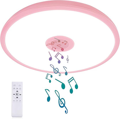 Pink Waterproof LED Ceiling Light Fixture,Music Ceiling Lamp,with Bluetooth Speaker,11Inch 18W, 2700K-6500K Dimmable RGB Color Changing Light with Remote Control,Suitable for Girls' Room