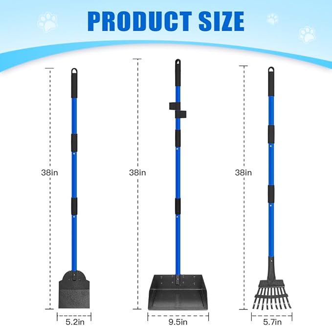 Larger Pooper Scooper Dog Pooper Scooper for Large Medium Small Dogs Heavy Duty Stainless Steel No Bending with Rake & Shovel & Extra Large Tray for Yard-Mewly Pet