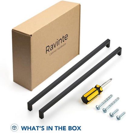 Ravinte 15 Pack Black Cabinet Pulls 18 Inch Square Kitchen Cabinet Handles Matte Black Kitchen Hardware for Drawer Pulls Drawer Handles Come with Screwdriver