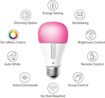 Kasa Smart Light Bulbs, 1000 Lumens High Brightness, 16M Color Changing, Dimmable Smart WiFi Light Bulb, Compatible with Alexa and Google Home, A19, 2.4GHz Wi-Fi only, No Hub Required, KL135(4-Pack)