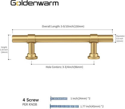 goldenwarm 10 Pack Gold Cabinet Handles 3-3/4 Inch Kitchen Cabinet Handles Matte Gold Kitchen Drawer pulls for Dresser Bathroom Modern Hardware,Zinc Alloy Base