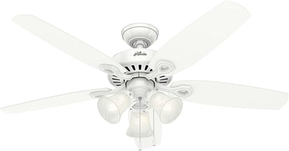 Hunter Fan Company 53236 Hunter Builder Plus Indoor Ceiling Fan with Lights and Remote Control, 52", Snow White Finish