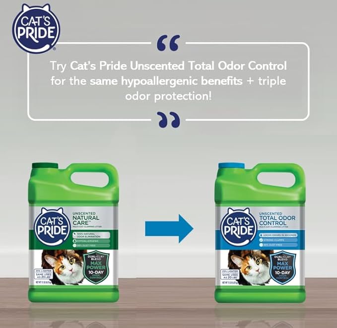 Cat's Pride Max Power: Natural Care - Up to 10 Days of Powerful Odor Control - 100% Natural Odor Elimination - Hypoallergenic - 99% Dust Free - Multi-Cat Clumping Litter, Unscented, 15 Pounds-Mewly Pet