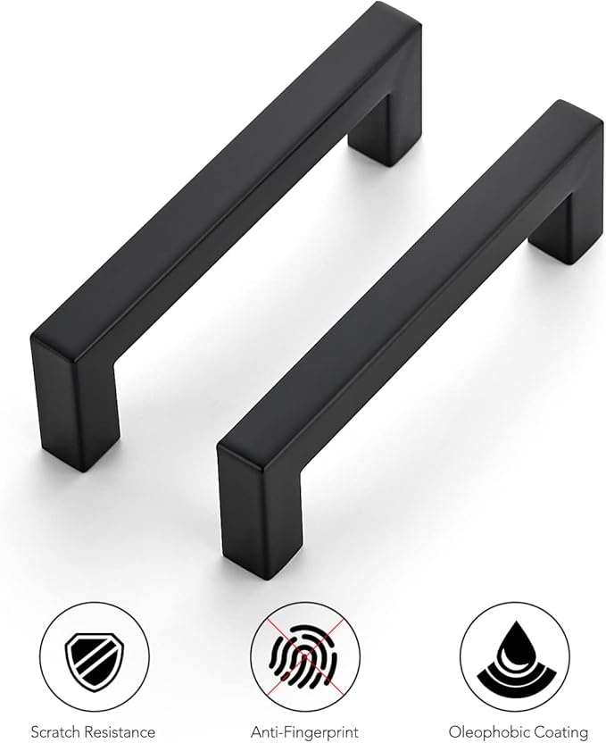 Ravinte 3 Pack 4 Inch Kitchen Square Cabinet Handles Matte Black Cabinet Pulls Black Drawer Pulls Cupboard Hardware Kitchen Handles