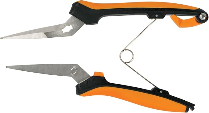 Fiskars Curved Micro-Tip Pruning Snips - 6" Garden Shears with Sheath and SoftGrip Handle - Yard and Garden Tools - Orange/Black-Mewly Pet