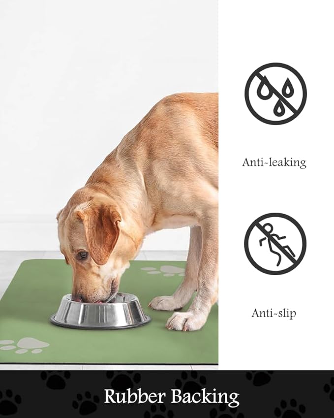 Pet Feeding Mat-Absorbent Dog Mat for Food and Water Bowl-No Stains Quick Dry Water Dispenser Mat-Dog Accessories Pet Supplies-Bowl for Messy Drinkers（Green,23"x34"-Mewly Pet