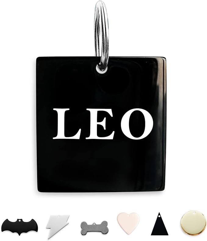 Premium 316 Surgical Grade Stainless Steel Personalized Dog & Cat ID Tags - Fun Shapes for Sporty Outdoor Pets - Custom Engraved Name & Info for Collar Accessories & Pet Necklaces Square 5 Color-Mewly Pet