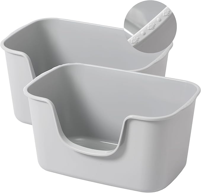 Smart Paws Extra Large Jumbo Cat Litter Box for Maine Coon Cats, Open Top High-Sided Anti-Splash Litter Pans, Durable XL Kitty Bathroom for Multi-Cat Households (Pack of 2 (Grey))-Mewly Pet