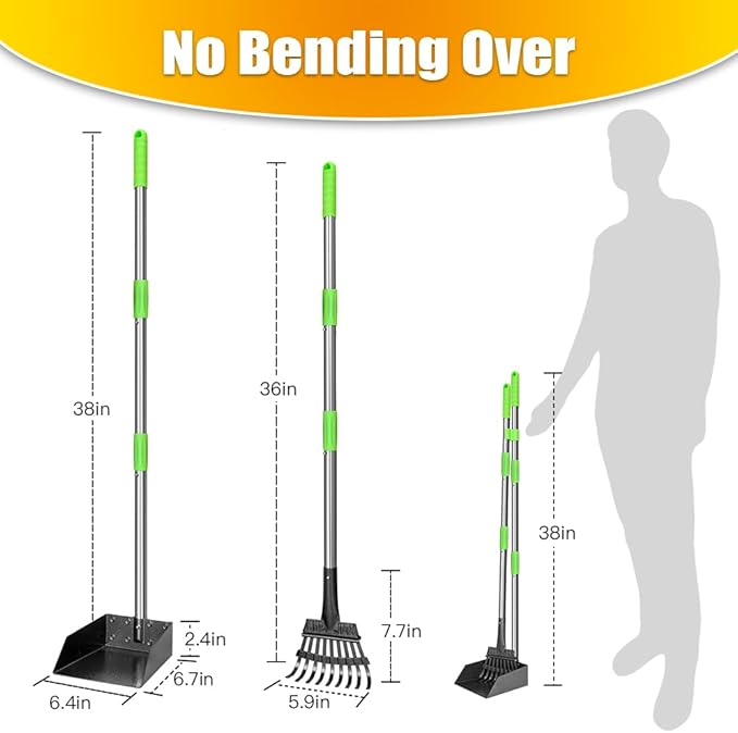 TOOGE Pooper Scooper, Dog Pooper Scooper Long Handle Stainless Metal Tray and Rake for Medium Small Dogs Heavy Duty Pet Supplies to Use for Grass, Dirt or Gravel-Mewly Pet