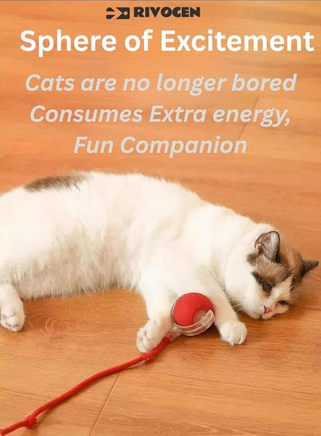 Indoor Cat Interactive Toy 360-degree Automatic Rolling Toy with Floor Flashing and Random Rolling for Cats and Dogs. Continuous Excitement, Fun and Stimulation for Your Cats and Dogs-(Red)-Mewly Pet