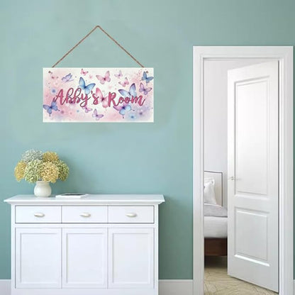 Personalized Sign Multicolour Butterfly Decor For Girls Room Nursery Kids Bedroom Custom Name Wood Plaque Hanging Plate Wall Art Decor For Kids Room