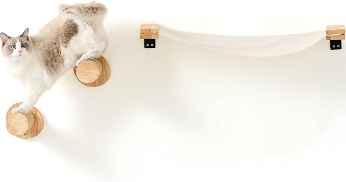 FUKUMARU Cat Wall Furniture, 2 PCS Climbing Shelves Set, Solid Rubber Wood Cat Shelf, Cats Perches for Wall Sleeping, Playing, Jumping and Lounging, 16 inch Drywall Installation-Mewly Pet