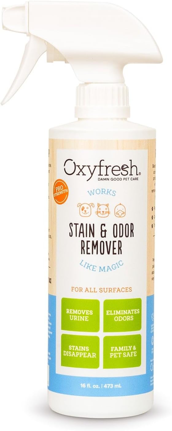 Oxyfresh Advanced Pet Stain Remover & Urine Odor Eliminator – Fast Acting Pet Odor Eliminator for All Surfaces - Best Way to Remove Stains - Dog & Cat Urine Neutralizer-Mewly Pet