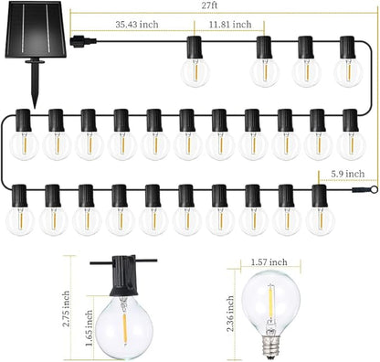 Solar String Lights Waterproof LED Indoor/Outdoor Hanging Umbrella Lights with 30 Bulbs - 50 Ft Patio Light for Deckyard Tents Market Cafe Gazebo Porch Party Decor