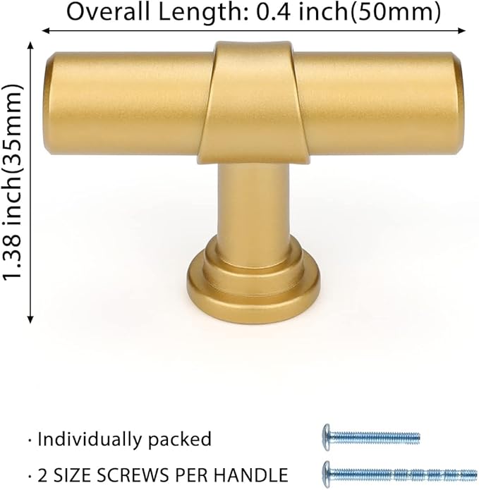 LONTAN 12 Pack Gold Cabinet Knobs Matte Gold Kitchen Cabinet Knobs for Dresser Drawers Brushed Gold T-bar Hardware for Dresser Bathroom,Zinc Alloy Base