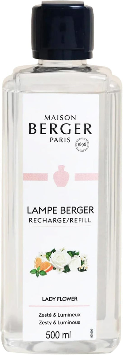 Maison Berger - Lady Flower - Lampe Berger Fragrance Refill Oil for Home Diffusers - Luxury Air Freshener with Bergamot, Jasmine & Precious Wood Notes - 16.9 Fl Oz (500ml)