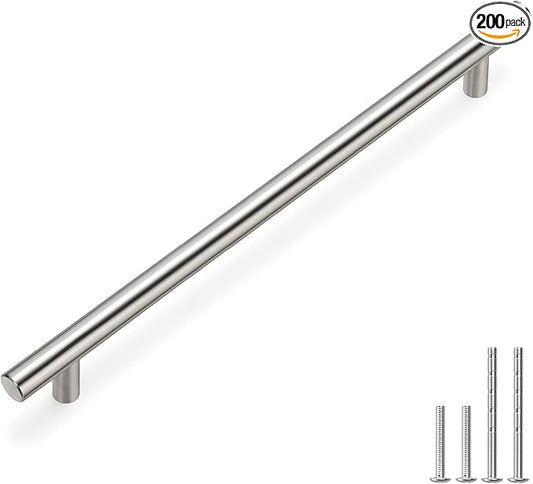 homdiy 200 Pack Cabinet Pulls Modern Drawer Pulls HD201SN Cabinet Hardware Stainless Steel Cabinet Handles 10in Hole Centers Round Bar for Kitchen Cabinets, Cupboard Handles