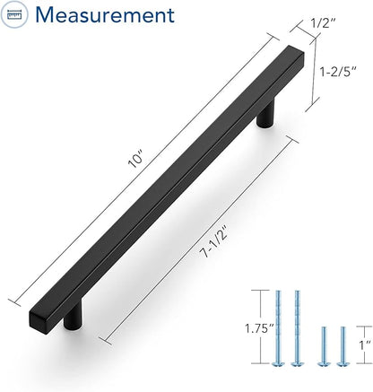 Ravinte Black Cabinet Handles 10 Pack - 7-1/2 Inch Matte Square Pulls, 10 Inch Overall Length - Kitchen Hardware Drawer Pulls