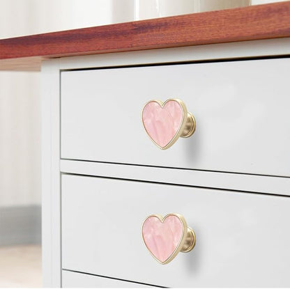 6 Pcs Brass Knobs Drawer Pulls Handles Heart-Shaped Gold Cabinet knobs, Suitable for Bathroom Drawer Kitchen Door Pulls Handles Heart-Shaped Handles (Pink)