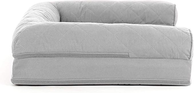 Furhaven Cooling Gel Dog Bed for Medium/Small Dogs w/ Removable Bolsters & Washable Cover, For Dogs Up to 35 lbs - Quilted Sofa - Silver Gray, Medium-Mewly Pet