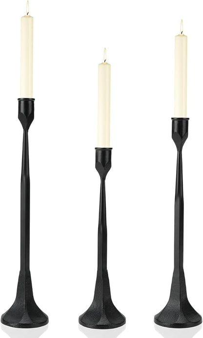 Black Taper Candle Holder 3-Pack - Iron Taper Candle Stick Holders for Table Decor, Wedding, Party - Fits 3/4 Inch Candles