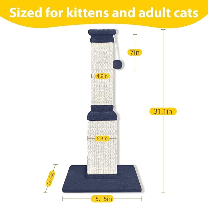 AGYM Cat Scratching Post, 32 Inch Cat Scratch Post for Cats and Kittens, Protect Your Furniture and Exercise Cats, Nature Sisal Modern Cat Scratcher for Indoor Cats, Blue-Mewly Pet