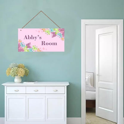 Personalized Cute Butterfly Sign for Little Man Cave Colorful Cartoon Wall Hanging Plaque Sign for Kids Room Floral Nursery Art Plate For Boys Room Girls Bedroom