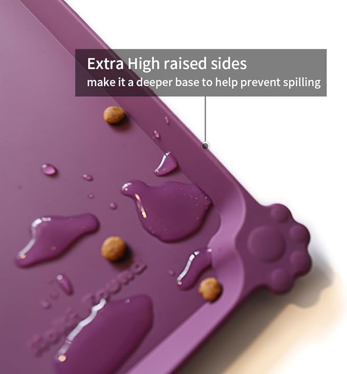 Hoki Found Silicone Pet Food Mats - Non Slip Dog Cat Bowl Placemats - Waterproof Dog Cat Food Mats for Carpet - Eggplant-Mewly Pet