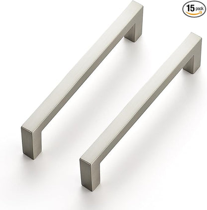 Ravinte 15 Pack Solid 4 Inch Center to Center Slim Square Bar Drawer Handles Kitchen Cabinet Handles Brushed Nickel Drawer Pulls Kitchen Cabinet Hardware Kitchen Handles Cabinet Pulls
