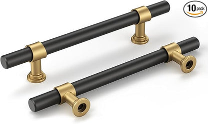 goldenwarm 10 Pack Black and Gold Cabinet Pulls 4 Inch Kitchen Cabinet Handles Black Kitchen Drawer Pulls for Dresser Bathroom Modern Hardware,Zinc Alloy Base