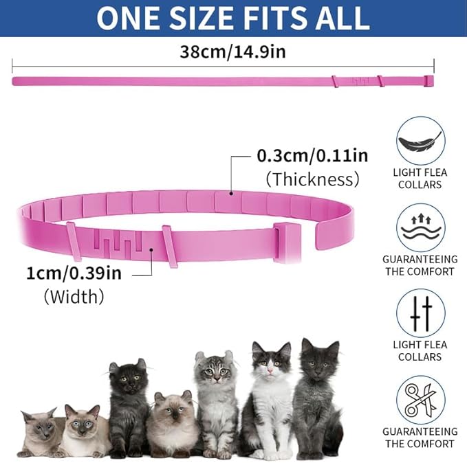 4 Pack Flea Collar for Cats, 32 Months Flea and Tick Prevention for Cats, Waterproof Cat Flea Collar, Natural Cat Flea and Tick Treatment, Adjustable Flea and Tick Collar for Cats Kittens(Pink&Purple)-Mewly Pet