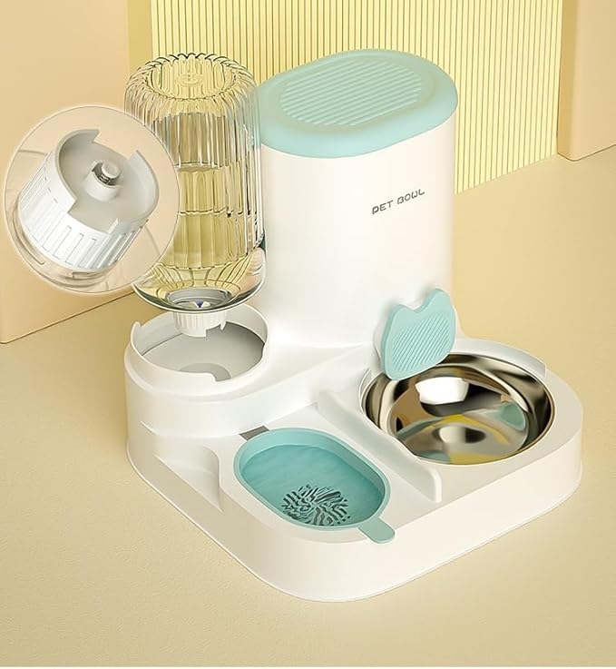 Automatic Cat Feeder & Water Dispenser - Dual Container for Dry/Wet Food, Two-in-One Upgraded Gravity Feeder and Water Dispenser Combo Set for Cats and Dogs. (Grey)-Mewly Pet