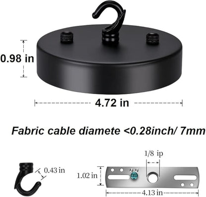 4.72 Inch Steel Light Canopy Kit - Black Modern Ceiling Light Plate with Hook, Suitable for Pendant Light and Chandelier, Includes All Mounting Hardware