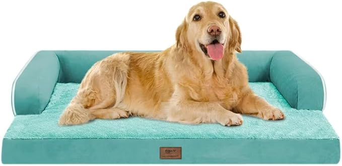 Orthopedic Large Dog Bed Washable, Orthopedic Dogs Bed with Removable Cover, XLarge XL Pet with Bolster, Washable Aqua Blue Large Dog Beds with Egg Foam for Medium Gaint Dogs-Mewly Pet
