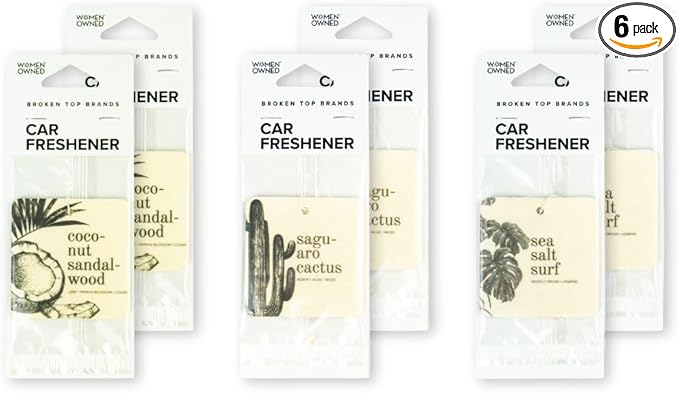 Broken Top Botanical Car Air Freshener Variety Pack, 6 Pack (2 Coconut Sandalwood, 2 Saguaro Cactus, 2 Sea Salt Surf)-Mewly Pet