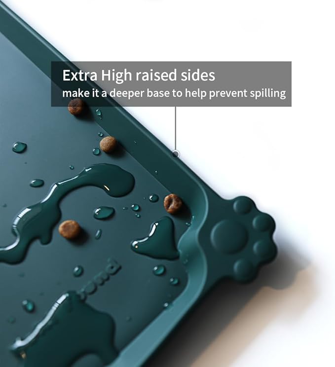 Hoki Found Large Silicone Pet Food Mats - Non Slip Dog Cat Bowl Placemats - Waterproof Dog Cat Food Mats - Dark Cedar-Mewly Pet