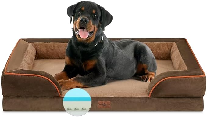 Comfort Expression Memory Foam Dog Beds, Washable Dog Bed Jumbo Breed, Orthopedic Dog Bed Waterproof Pet Sofa Couch with Bolster & Removable Cover(Jumbo,Khaki Brown)-Mewly Pet
