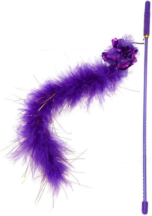 Purple Cat Teasing Stick Toy - Interactive Stick with Sparkly Feather Boa & Crinkle Ball for Indoor Cat Training & Fun-Mewly Pet