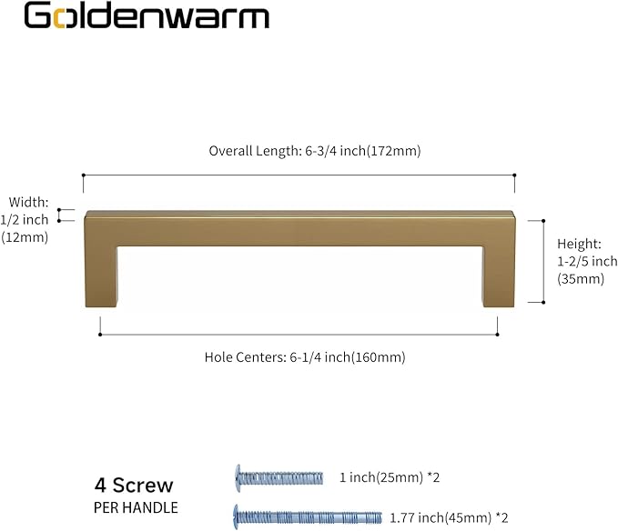 goldenwarm 20 Pack Champagne Bronze Cabinet Pulls Gold Cabinet Handles 6-1/4in Champagne Drawer Pulls Brushed Bronze Drawer Handles T Bar Square Kitchen Dresser Hardware for Dresser Bedroom